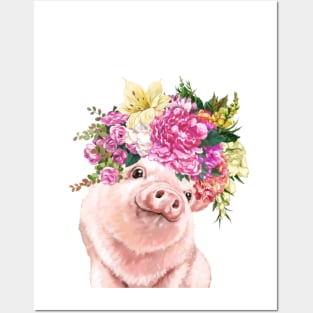 Lovely Baby Pig with Flower Crowns Posters and Art